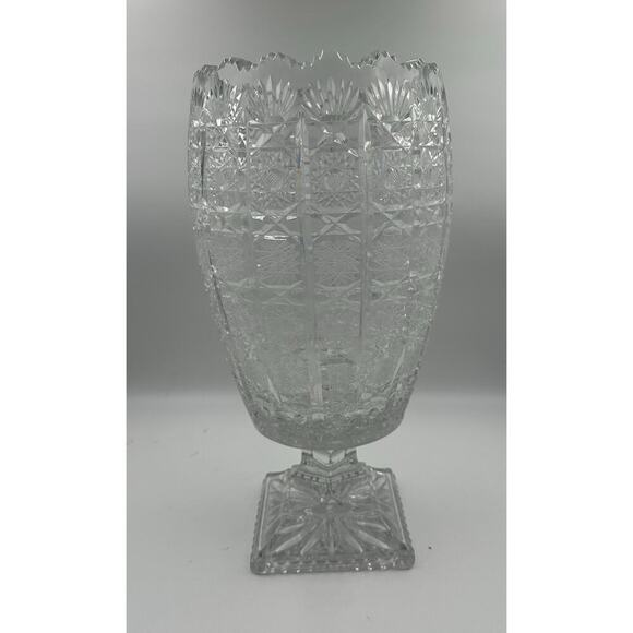 Unknown Other - Vintage Antique American Brilliant Cut Crystal Large Ovoid Footed Vase